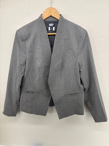 Land's End, Lands End Womens Washable Collarless Blazer Size 16 Gray Oeko-Tex Standard 100