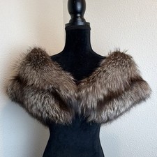 Medium Large XL Vintage Silver Fox Fur Stole Wrap Shrug Cape Wedding Formal 110
