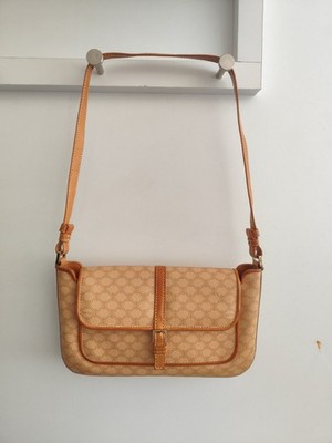 Vintage Celine Macadam Canvas Shoulder Bag | Tan Leather Trim | Y2K Designer Bag