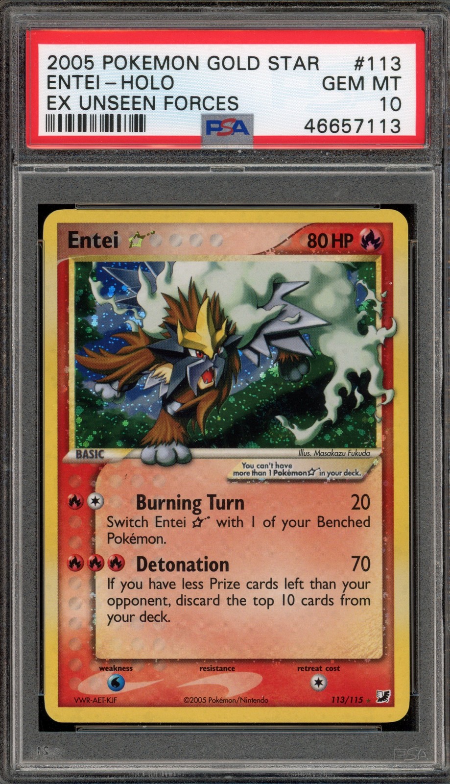 Pokemon Entei Gold Star EX Unseen Forces Holo Ultra Rare #113 PSA 10 Gem Mint