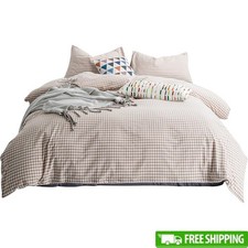 Queen Size Gingham Duvet Cover Set 3 Pieces Cotton Plaid Bedding Soft Comforter