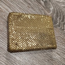 Vtg Whiting  Davis Gold Mesh Wallet Clutch Metal Evening Bag Chainmail Foldover