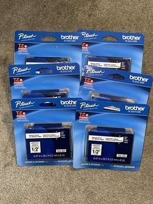 P Touch 1/2  Tze-231 Label Cartridges - Black Print On White Tape - New Lot Of 6