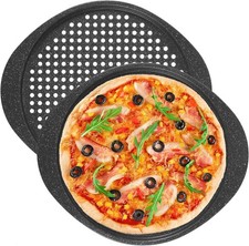 13" Pizza Pan Set - 2 Pack Carbon Steel Perforated Trays pack 2, Black 