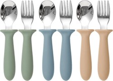 Toddler Utensils, 6 Pack Kids Silverware Set with Silicone Handle, 18/8 Stainles