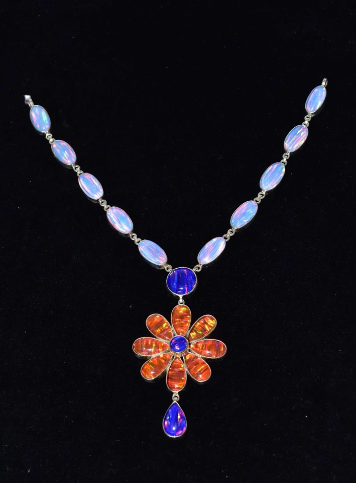 200 KT Laboratrio Fuoco Opale 925 Argento Sterling Collane Ciondolo Splendido Da - Immagine 2 di 4