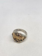 SIZE 10.5 J. MORRIS NAVAJO STERLING SILVER MENS SIGNET RING GOLD FILLED LEAVES