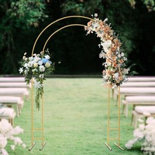 Gold 7.2Ft Metal Floral Display Frame Round Top Double Arch Backdrop Stand Party