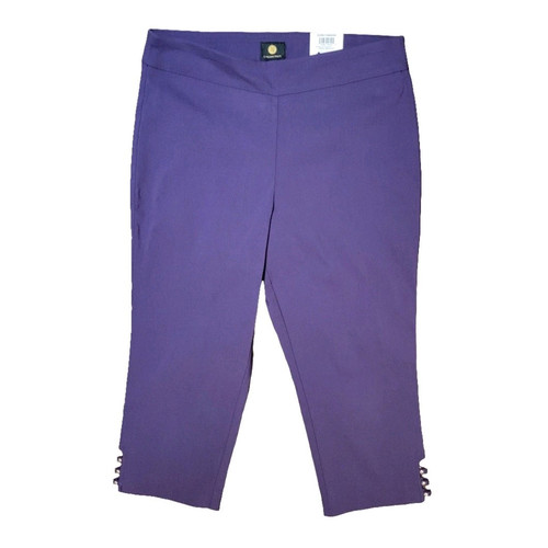 JM Collection Womens Sz PL Capri Pants Comfort Waistband Pull on Petite Purple ^