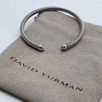 David Yurman 4mm Classic Cable Sterling Silver Bracelet & 18k Gold Dome Bangle