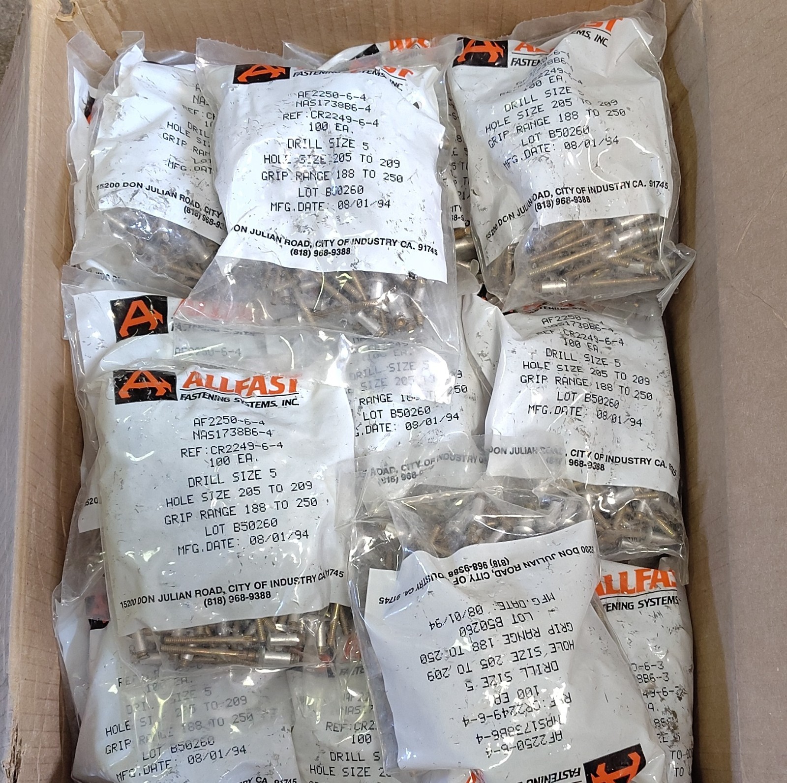 Allfast AF2250-6-4 NAS1738B6-4 CR2249-6-4 Steel Blind Rivets 3/16 100 ...