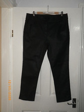 BNWOT M&Co BLACK SUPER STRETCHY FAUX LEATHER HIGH WAISTED TROUSERS SZ 18 X LEG27