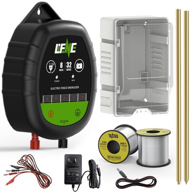 AC&DC 2 in 1 Powered Supply 8 Mile Electric Fence Energizer for Preventing Wi...