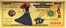 Merida Brave Disney Princess $100 Novelty 24K Gold Foil Plated Note Bill XX022