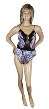 Vintage Victorias Secret Gold Label Satin Floral Paisley Black Lace Cami Set M