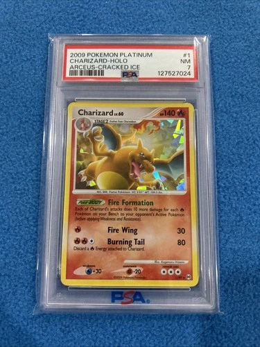 2009 Pokemon Platinum Arceus Charizard Holo Cracked Ice 1/99 PSA 7 Holo Bleed!
