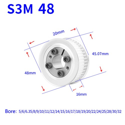 STS S3M 24-80T Timing Belt Pulley With Expansion/Tension Sleeve Teeth Width 16mm - Picture 22 of 27