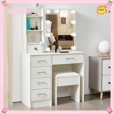 10 LED Lights Mirror Vanity Makeup Dressing Desk With USB Port for Xmas gifts US