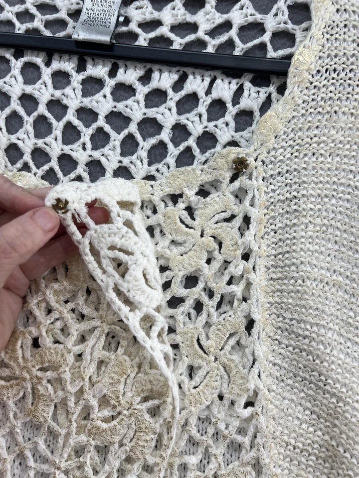 Alberto Makali Cardigan 女式大号奶油钩针编织针织花卉花边开襟 — 第 4/4 张图片