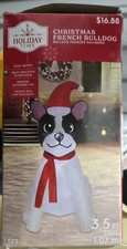Holiday Time Christmas 3.5ft FRENCH BULLDOG Santa Hat Scarf Airblown Inflatable