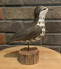 Richard Morgan Maker Spotted Sandpiper Bird Hand Carved, Wood 8"x3"x7"