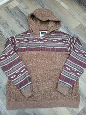 Hooey Western Pullover Fleece Hoodie Aztec Pattern Brown Logo Button Size XL