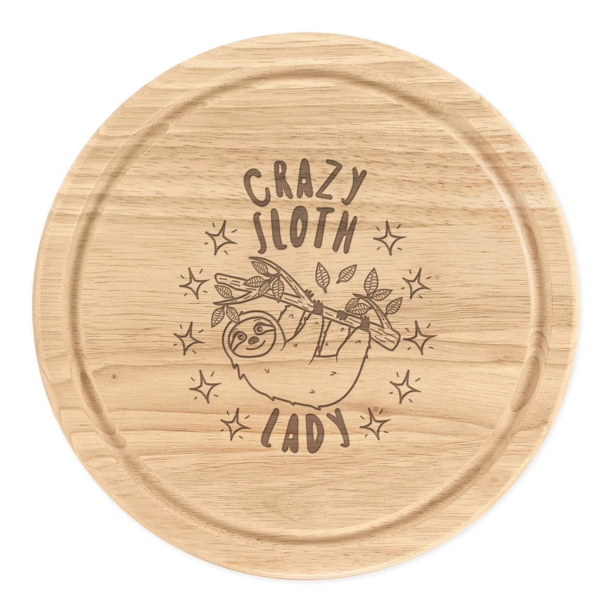 Crazy Sloth Lady Stars Round Chopping Cheese Board Funny Joke Animal Lazy