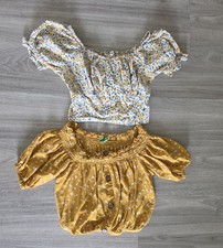 2 Womens Off-Shoulder Cropped Blouse Multicolor Yellow S