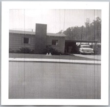Vtg Snapshot Two Babies Sitting On Lawn Outside House With 1950s Car 1950s