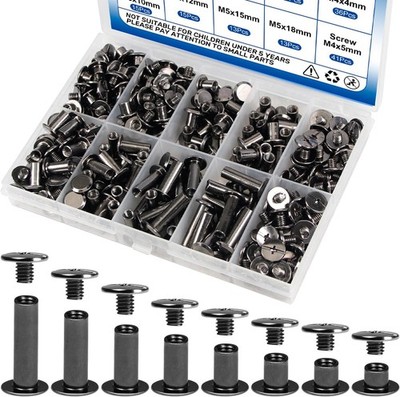 Leather Binding Screws 128 Sets M5 M4 Carbon Steel Black