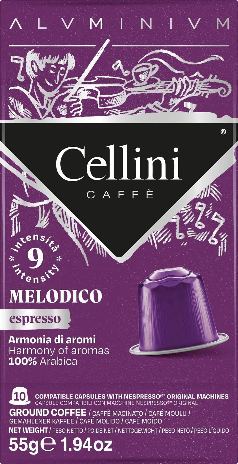 Caffè Cellini Capsule Alluminio Compatibili con Nespresso* Aluminium Melodico