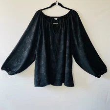 NWT The Pioneer Womens Black Floral Keyhole Blouson Sleeve Blouse Top Size 3X
