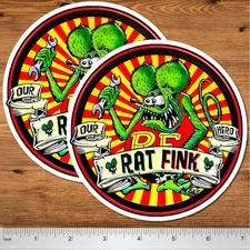 Rat Fink, Ed Roth, Kustom Kulture, Hot Rod Vinyl Water Proof Sticker 5" 2-Pack
