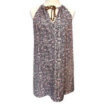 PORRIDGE ANTHROPOLOGIE LINED Rayon Pink & Blue MIDI Dress Leather Tie Small