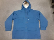 VTG 70s Levi's Quilt Lined Zip Up Hooded Cotton Mountain Parka Jacket Navy XL