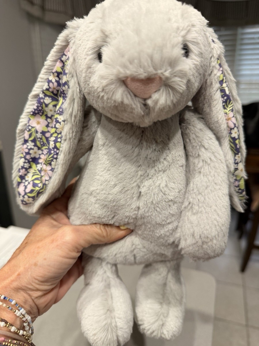 Jellycat Bashful Grey Silver Blossom Bunny Medium Retired HTF