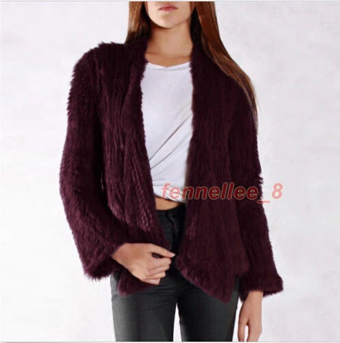 Fashion Women 100% Real Knitted Rabbit Fur Jackets Winter Warm Natural Fur Coats - Image 3 of 4