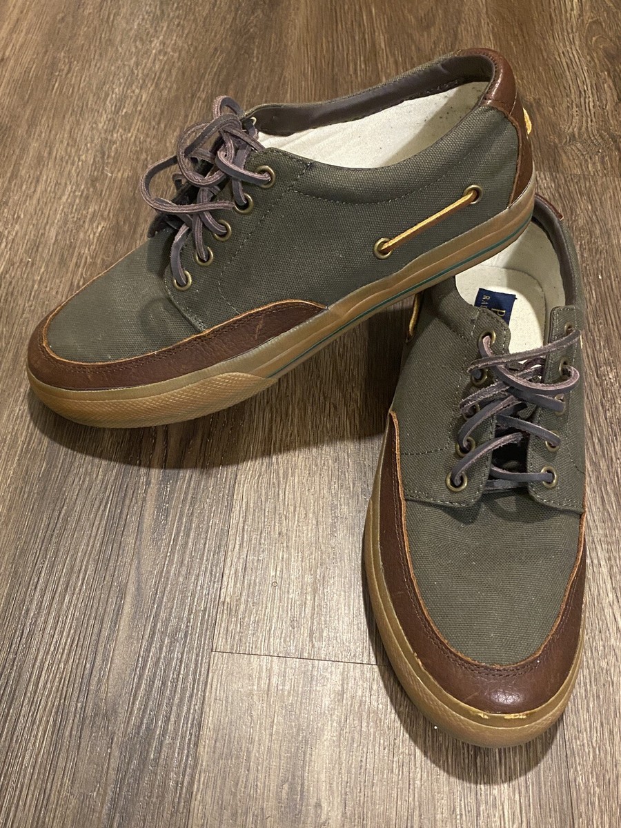 Polo Ralph Lauren Vance Side Lace Green Canvas & Leather  display picture 2