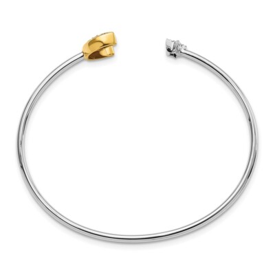 14k Two-Tone Gold Moon w/Star Diamond Cuff Bangle Bracelet 7
