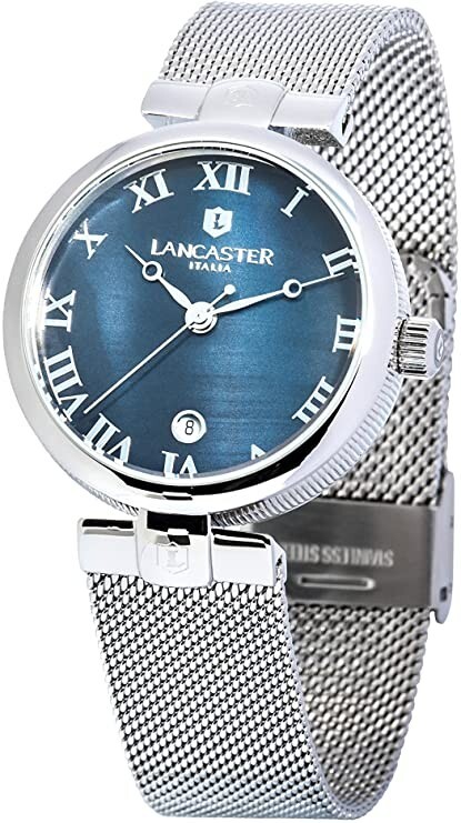 Montre femme Lancaster Italia cadran bleu lisible et boîtier argent robuste
