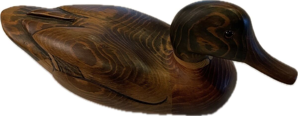 Vintage Early Tom Taber Hand Carved Stained Wooden Duck Vintage Early Tom Taber Hand Carved Stained Wooden Duck
