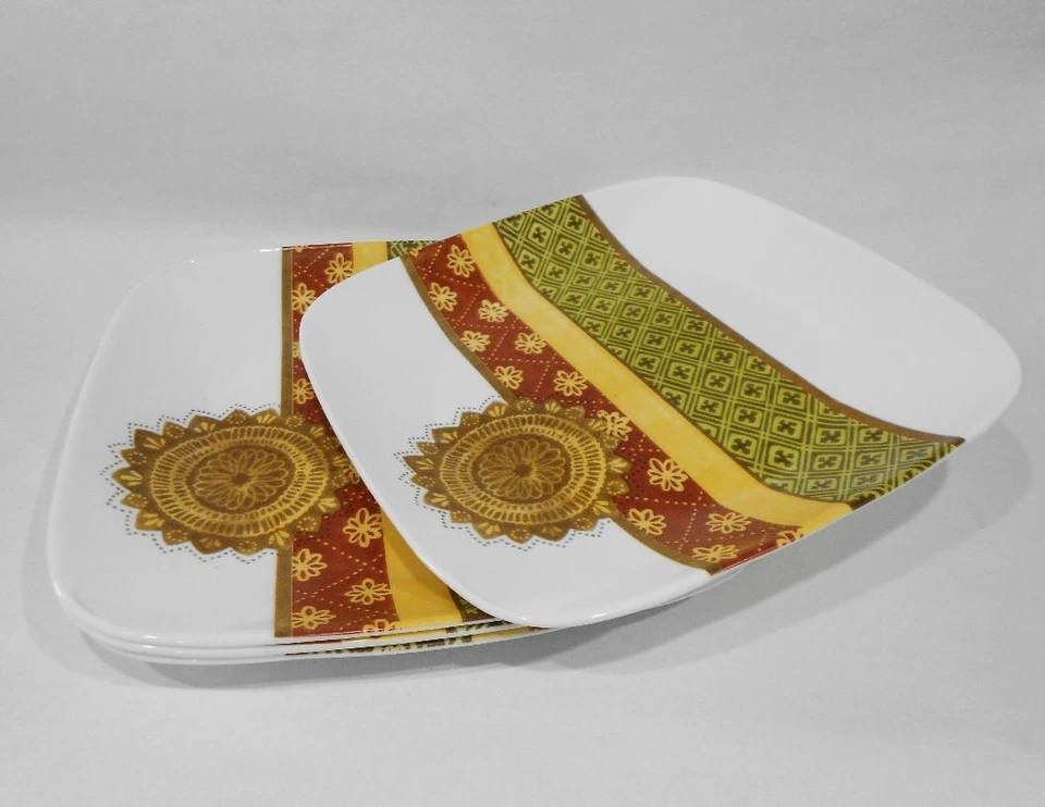 ❤️ NEW 4 Corelle Square BAMAKO 10 1/4" Dinner Plates GEOMETRIC AFRICAN FABRICS - Image 4 of 4