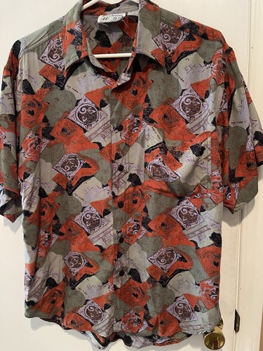 Camisa Informal Vintage XL Retro Moderna Geométrica Exclusiva #99 100% Rayón ¡Bonita! - Imagen 1 de 4