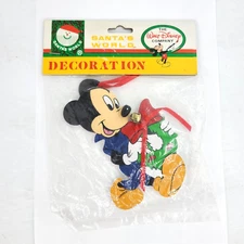 Vintage Kurt Adler Mickey Mouse Santa's World Wooden Ornament Walt Disney Co