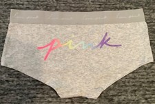 Victoria's Secret Pink Ombre Rainbow Logo Boyshort Shortie Panties Gray L NWT