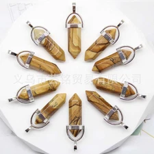 30pcs Natural Picture Stone Hexagonal Column Pendants Jewelry Making Wholesales