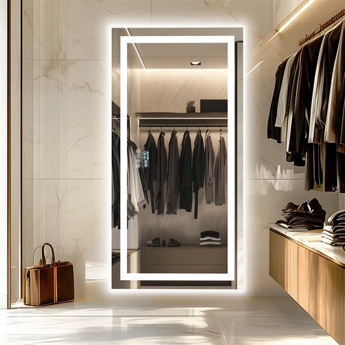 Smart Bathroom Mirror w/ Bluetooth Dual LED Strips Anti-Fog Dimmable Lighting