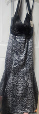 Betsy & Adam Linda Bernell Snakeskin Black White Satin Gown  Sz16 NWT Value $189