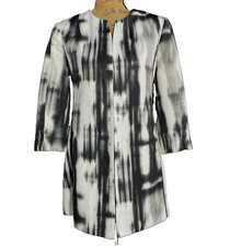 Chicos Blazer 1 US S/M White Black Gray Graphic Stripe Hook Eye Pocket Career