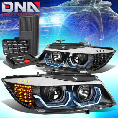 FOR 2009-2012 BMW 3-SERIES E90 4DR 3D LED HALO PROJECTOR HEADLIGHT+TOOLS BLACK